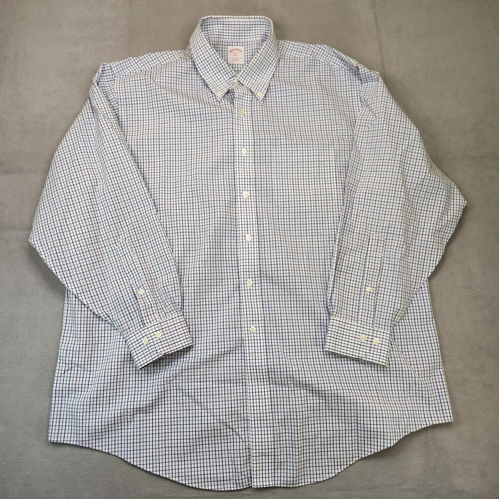 Brooks Brothers‎ 346 Dress Shirt Men's 18-4/5 Check Non-Iron Long Sleeve Button